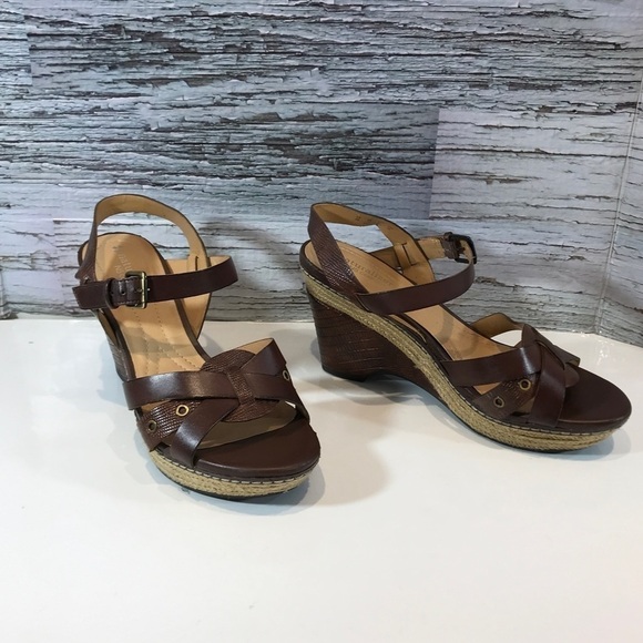 Naturalizer N5 Comfort Lael Espadrille Sandals Brown Strap Heels Size 9 - Picture 1 of 8